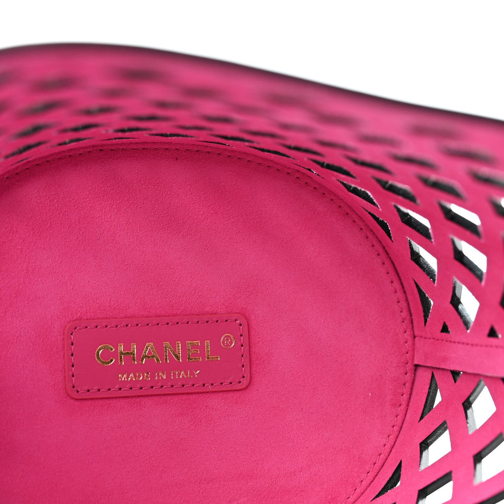 Lambskin Sea Through Bucket Drawstring Bag Black Multicolor