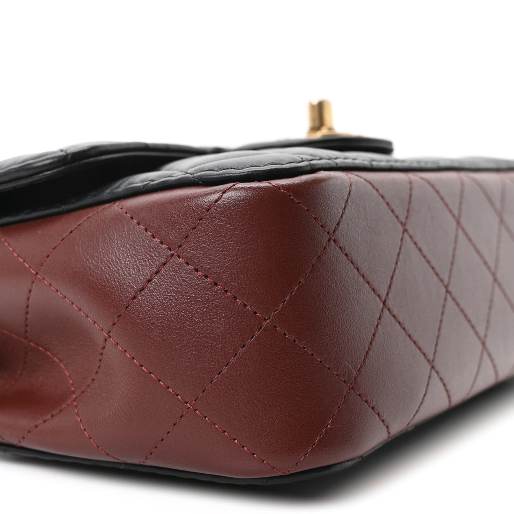 Calfskin Quilted Small Strap Into Flap Bag Black Burgundy