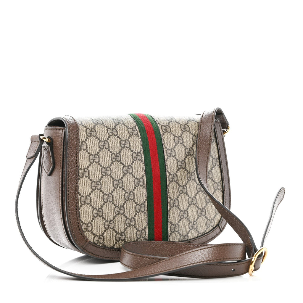 GG Supreme Monogram Web Small Ophidia Flap Messenger Bag Brown