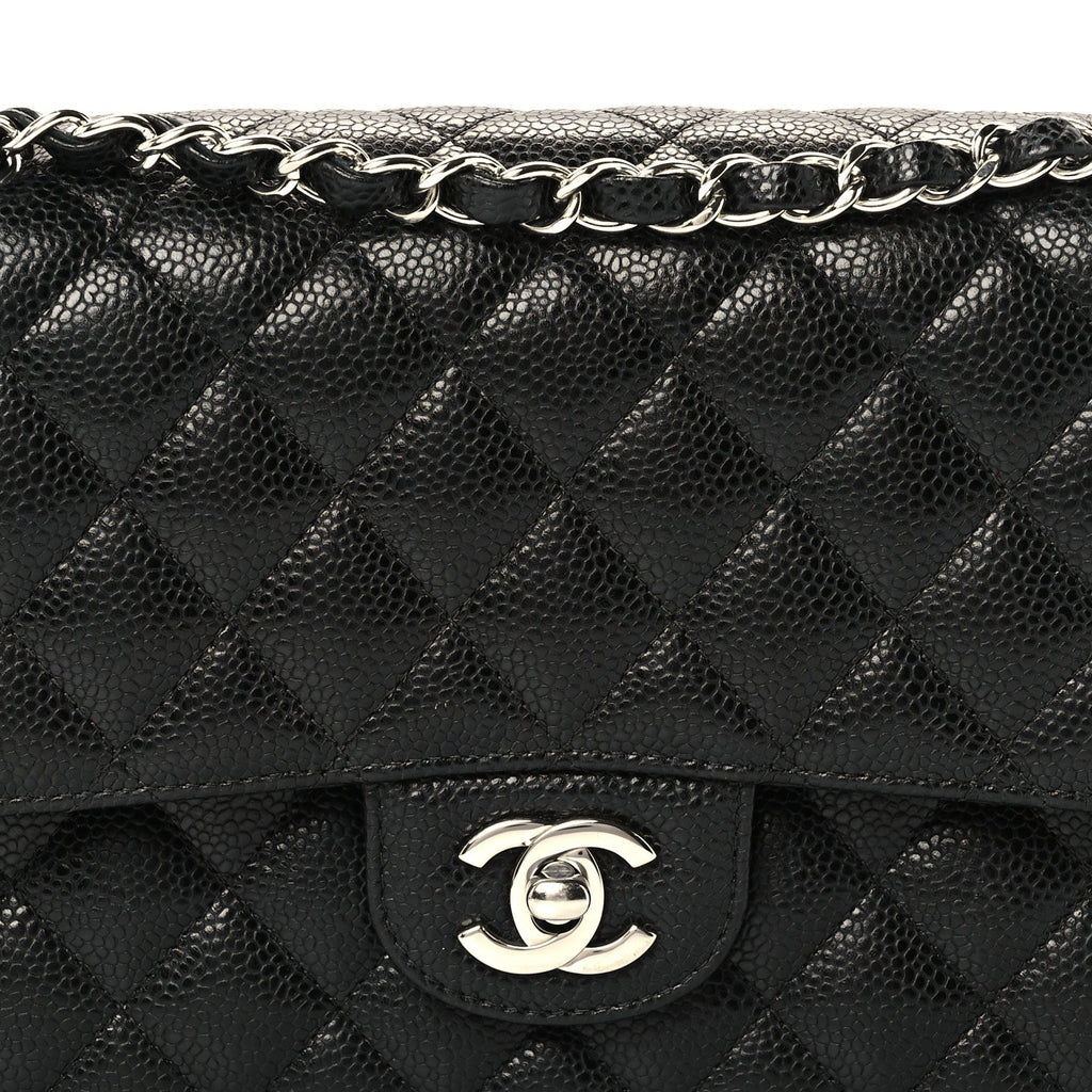 Caviar Quilted Medium Double Flap Black