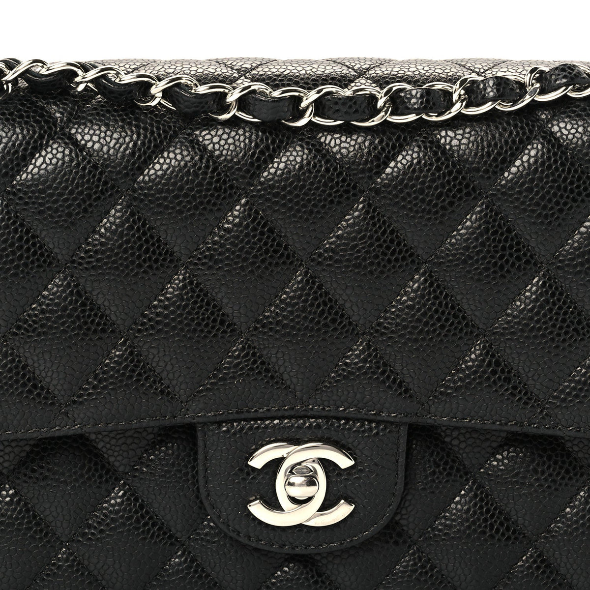 Caviar Quilted Medium Double Flap Black