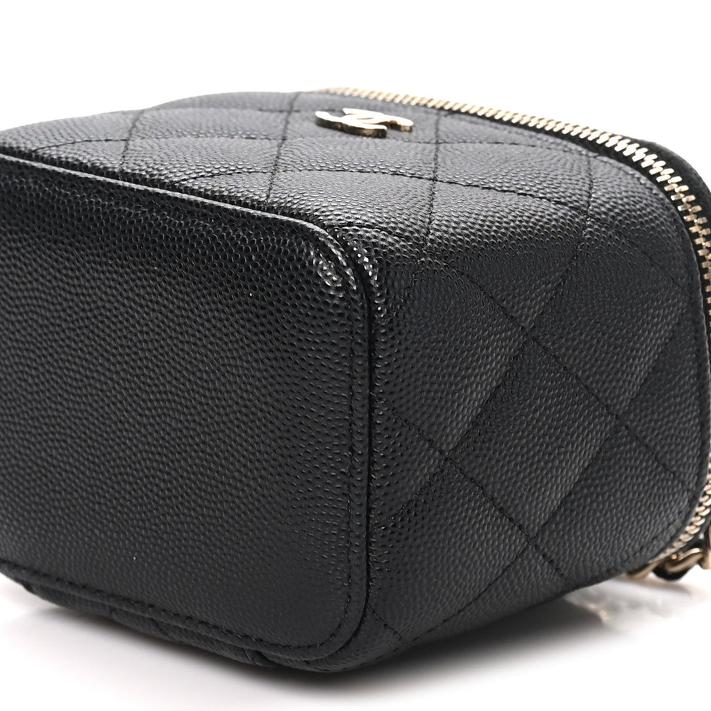 Caviar Quilted Mini Vanity Case With Chain Black