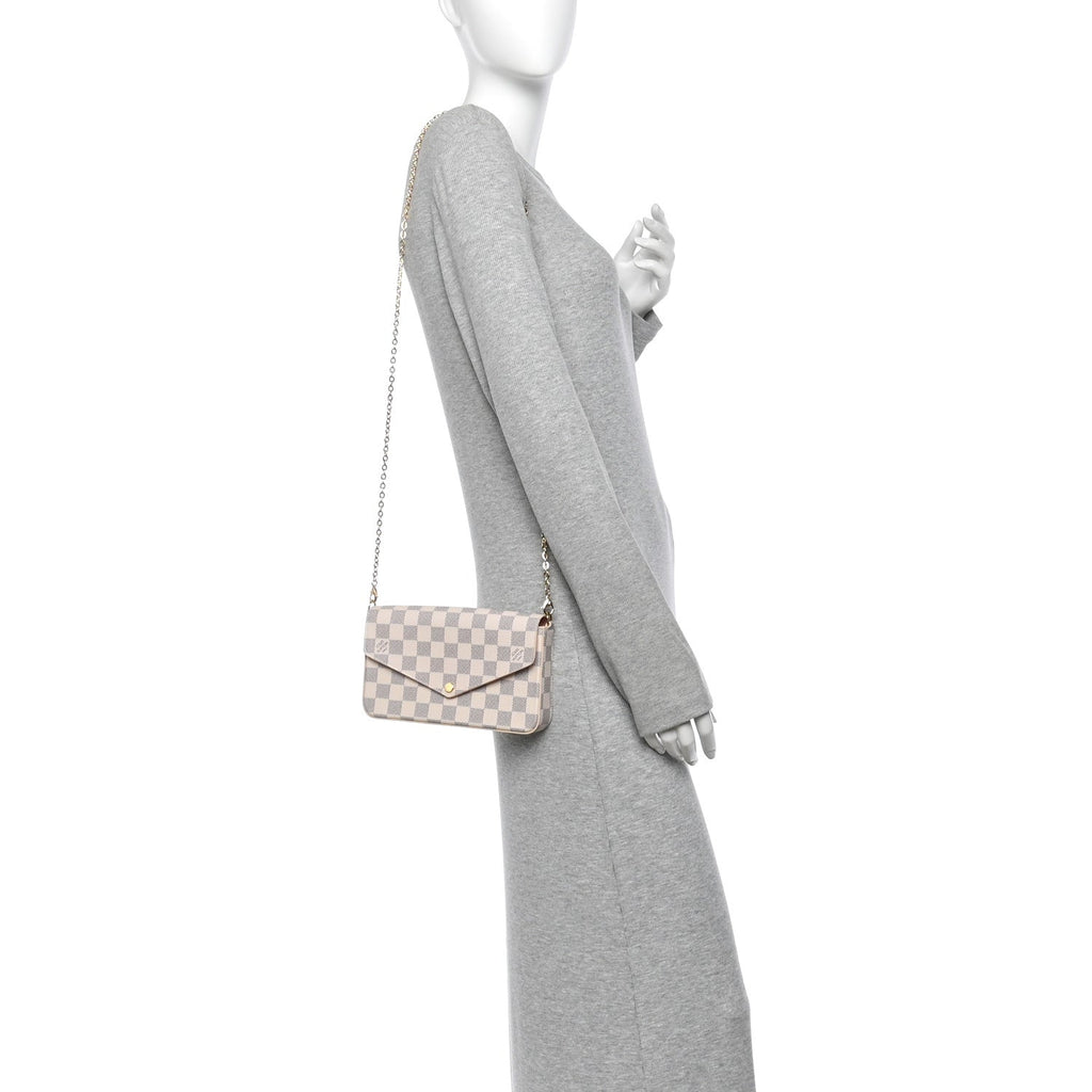 Damier Azur Pochette Felicie Chain Wallet Rose Ballerine