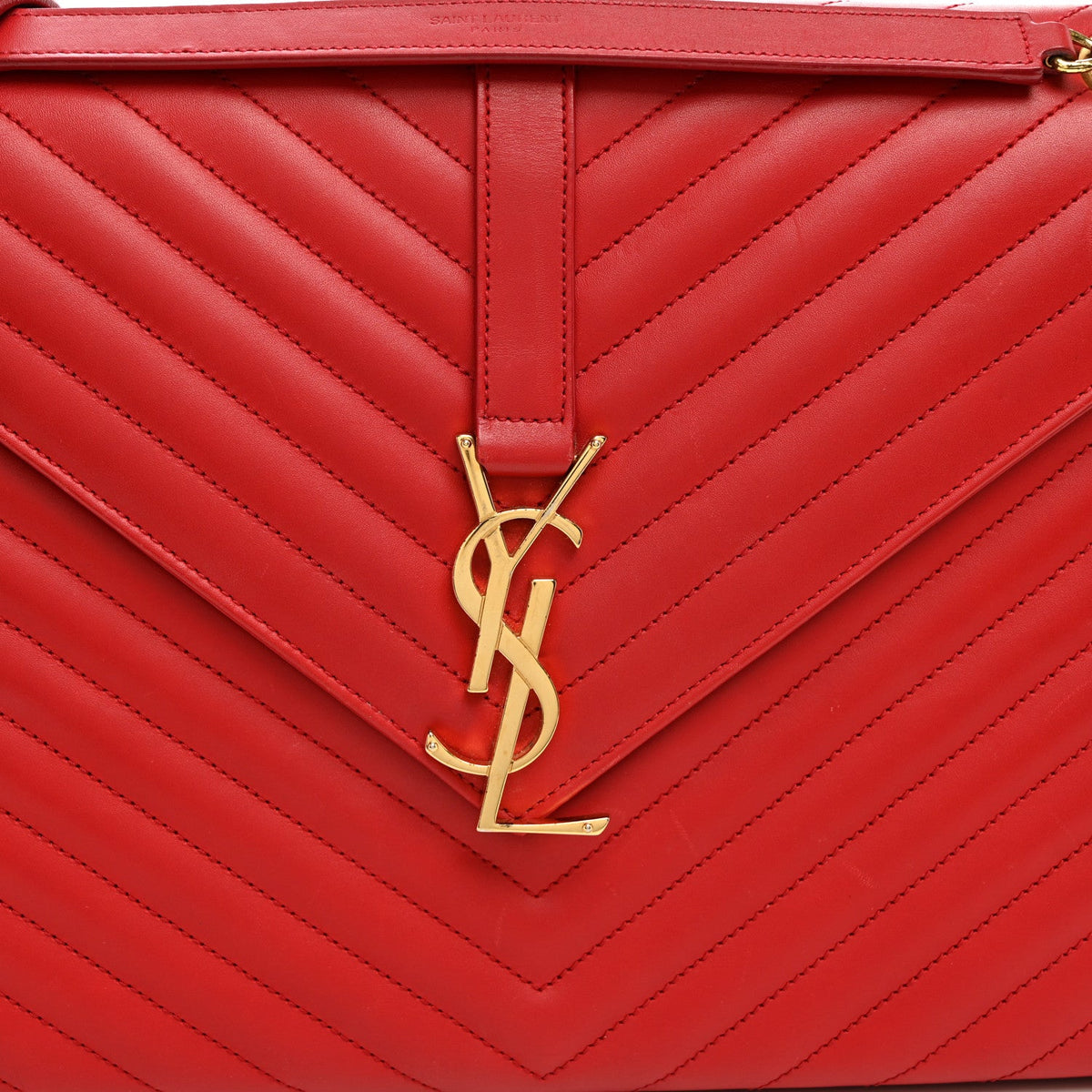 Smooth Calfskin Matelasse Chevron Large Monogram Satchel Lipstick Red