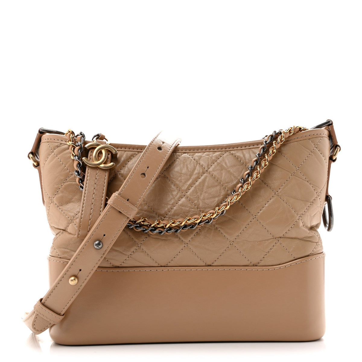 Aged Calfskin Quilted New Medium Gabrielle Hobo Beige