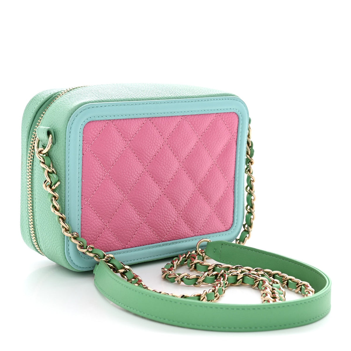Caviar Quilted Filigree Vanity Clutch With Chain Pink Light Blue Green