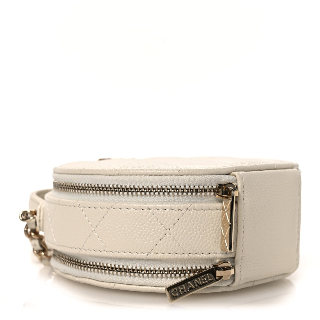 Caviar Quilted Round Handle With Care Vanity With Chain White