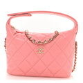 Caviar Quilted Hobo Clutch With Chain Pink