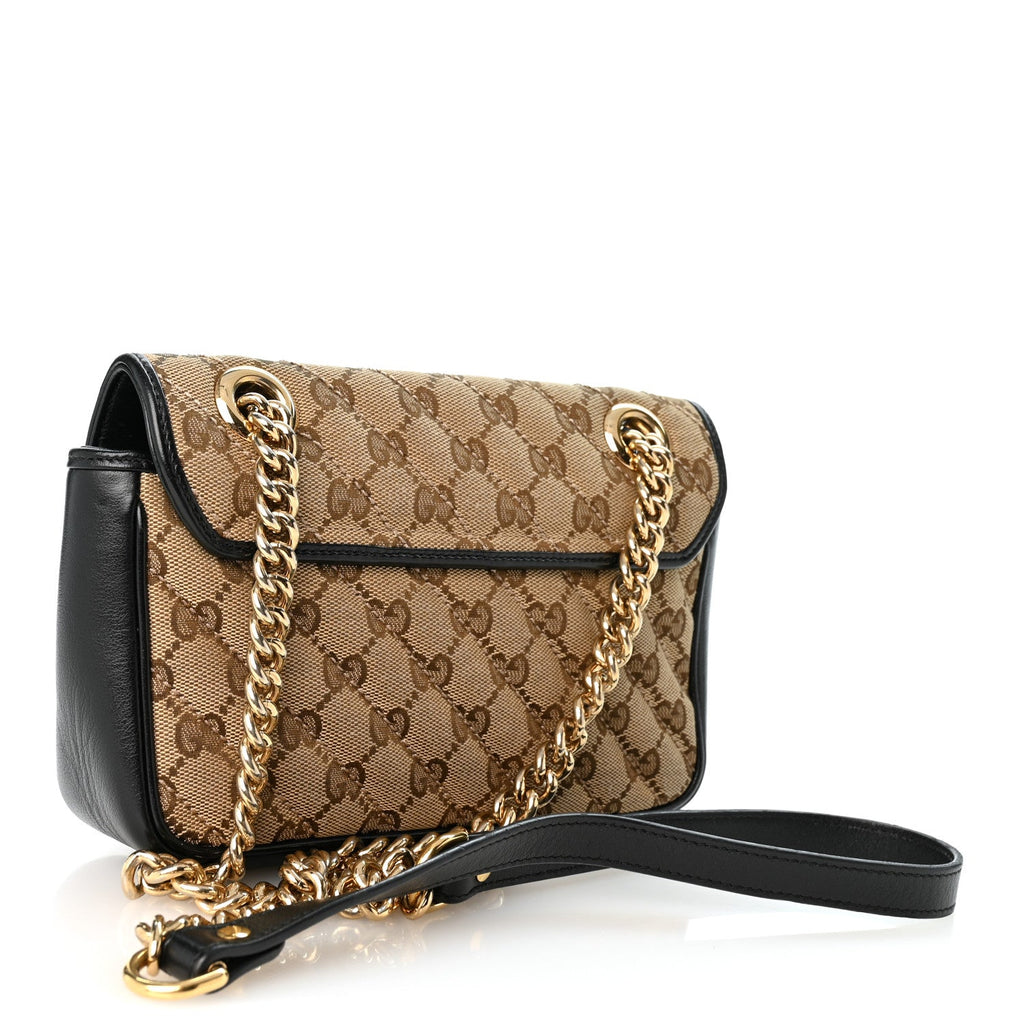 Monogram Matelasse Diagonal Mini GG Marmont Shoulder Bag Beige Black