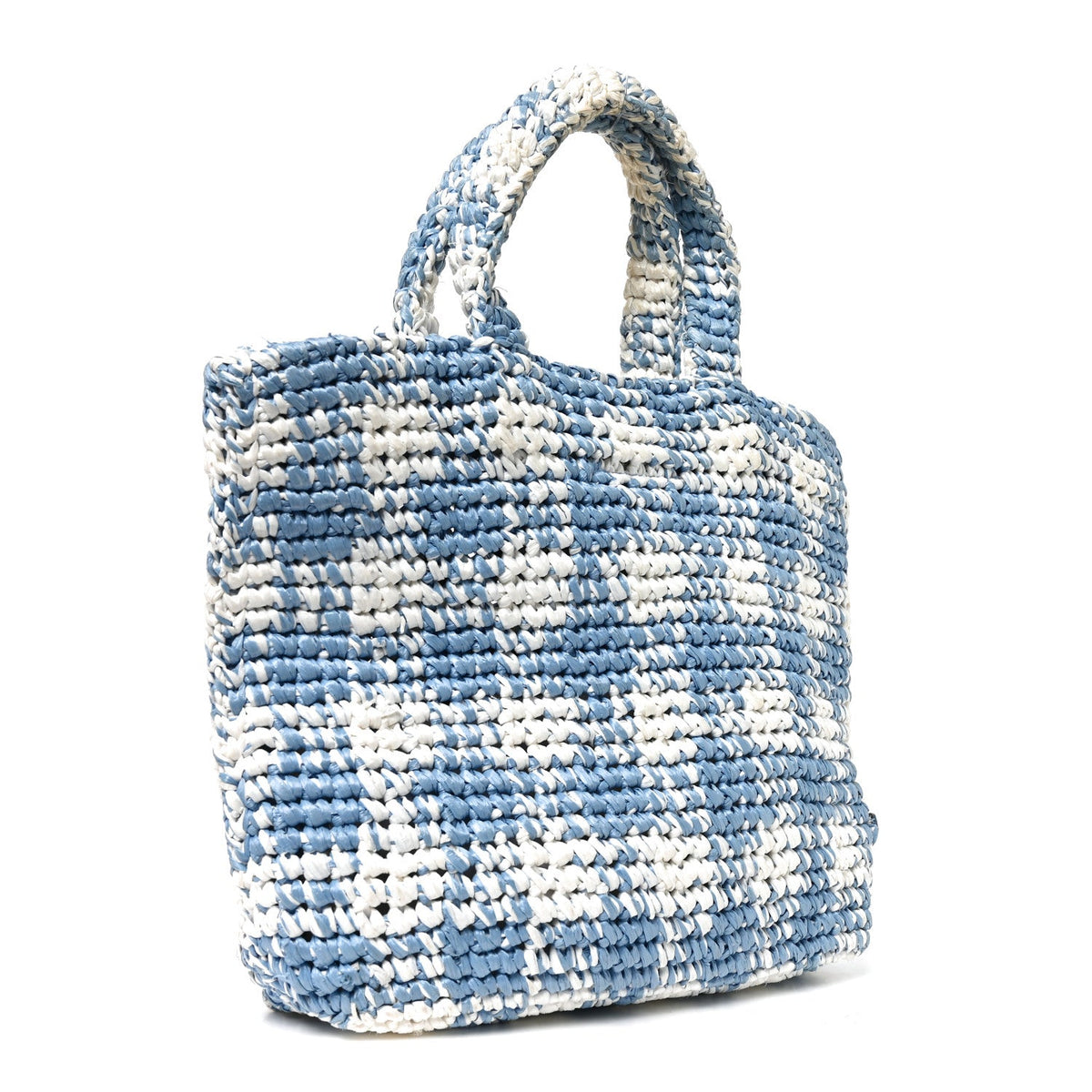 Yarn Raffia Effect Crochet Embroidered Small Logo Tote Celeste
