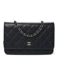 Lambskin Quilted Wallet On Chain WOC Black