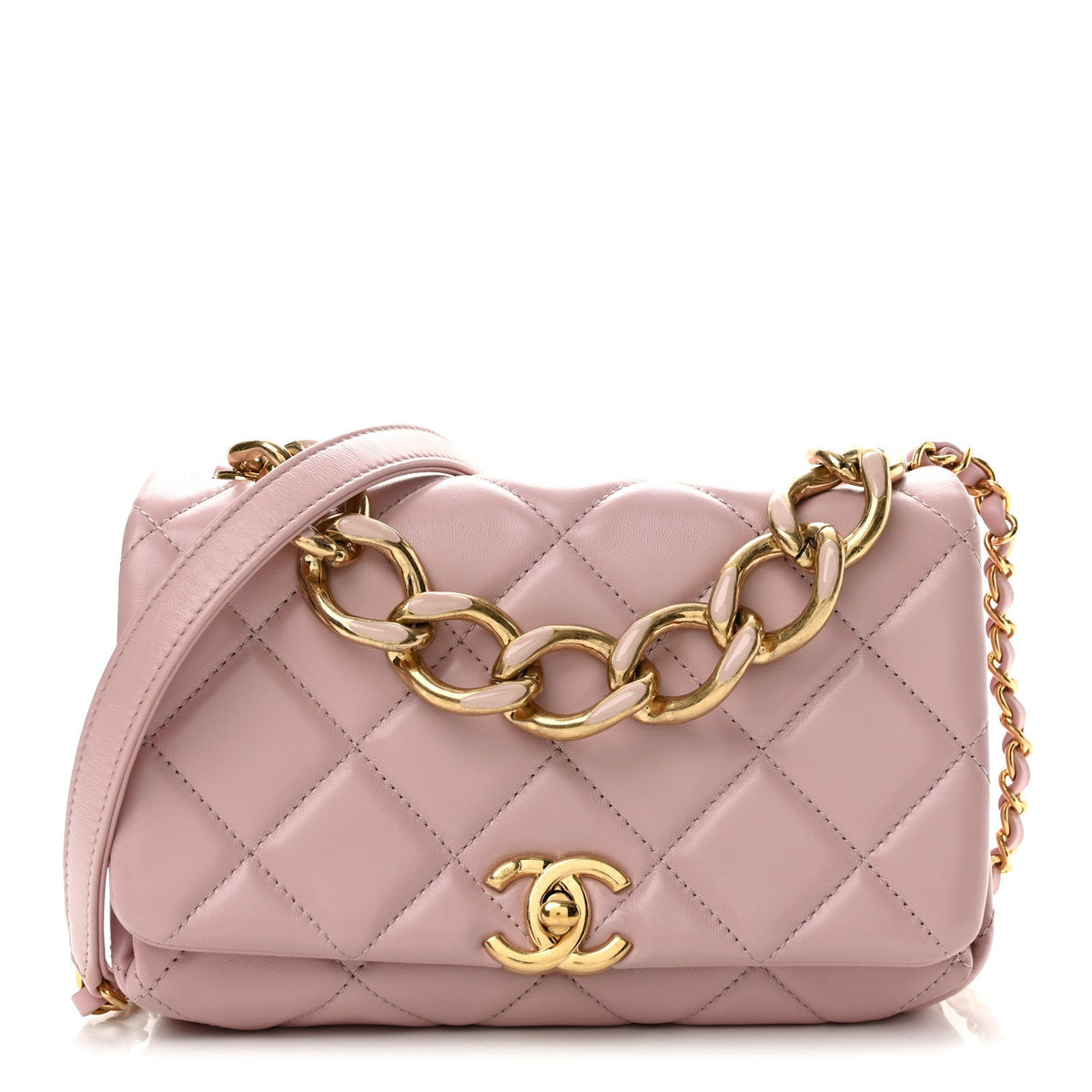 Lambskin Quilted Color Match Small Flap Light Pink