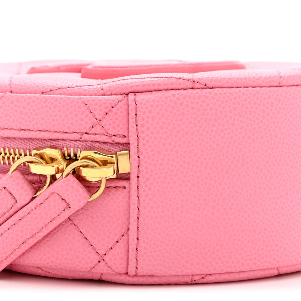 Caviar Quilted Small Round Vanity With Chain Pink