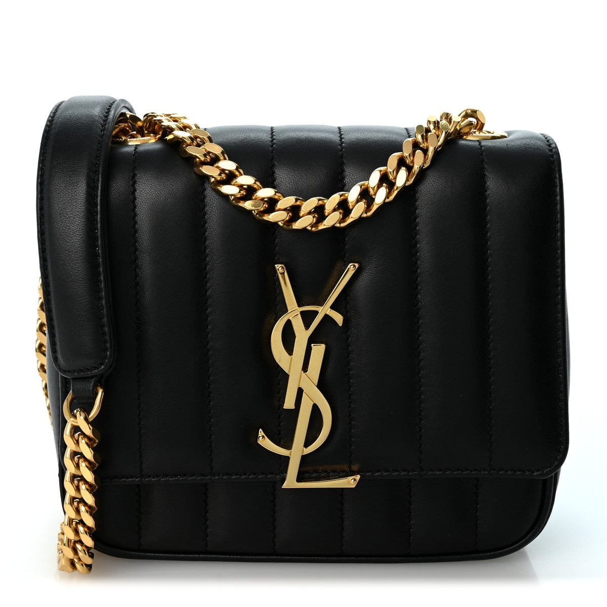 Lambskin Matelasse Monogram Small Vicky Chain Bag Black
