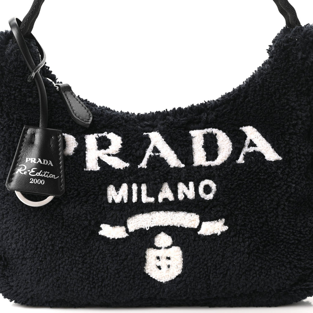 Terry Cloth Mini Re-Edition 2000 Bag Black White