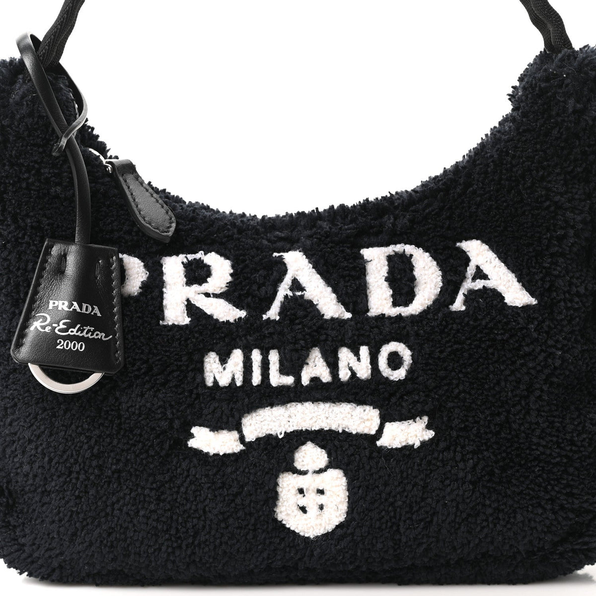 Terry Cloth Mini Re-Edition 2000 Bag Black White