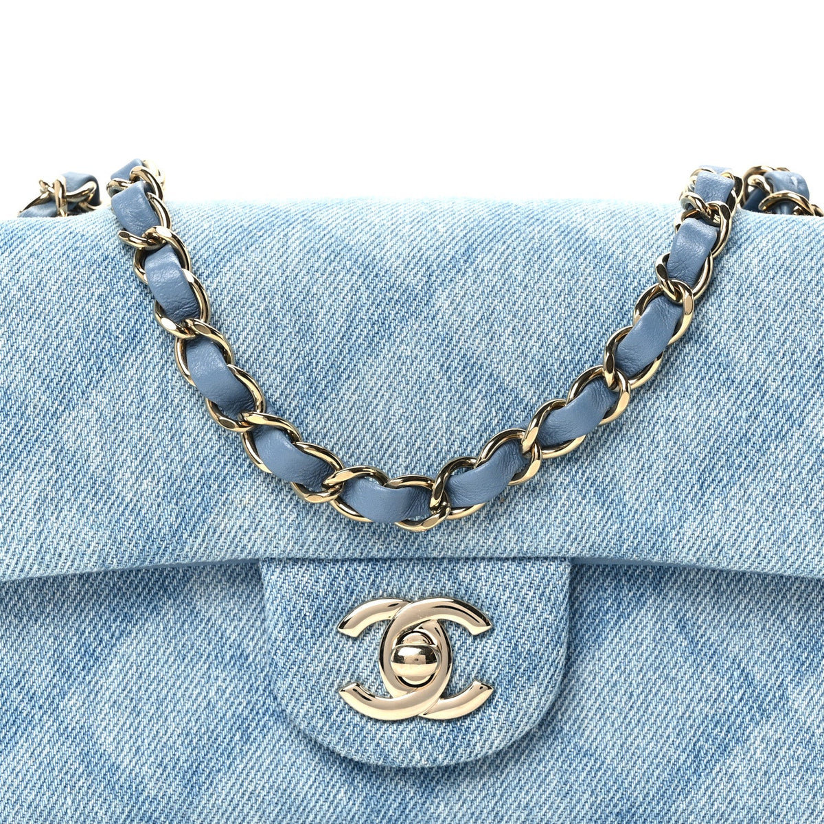 Printed Denim Quilted Mini Rectangular Flap Light Blue