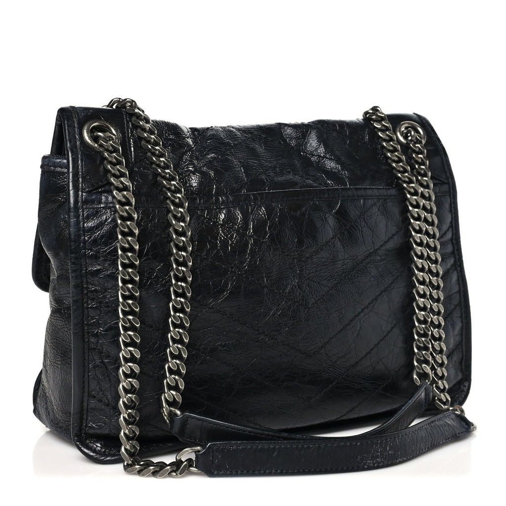 Crinkled Calfskin Matelasse Monogram Medium Niki Chain Satchel Storm
