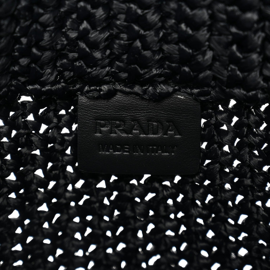 Yarn Raffia Effect Crochet Small Logo Tote Black