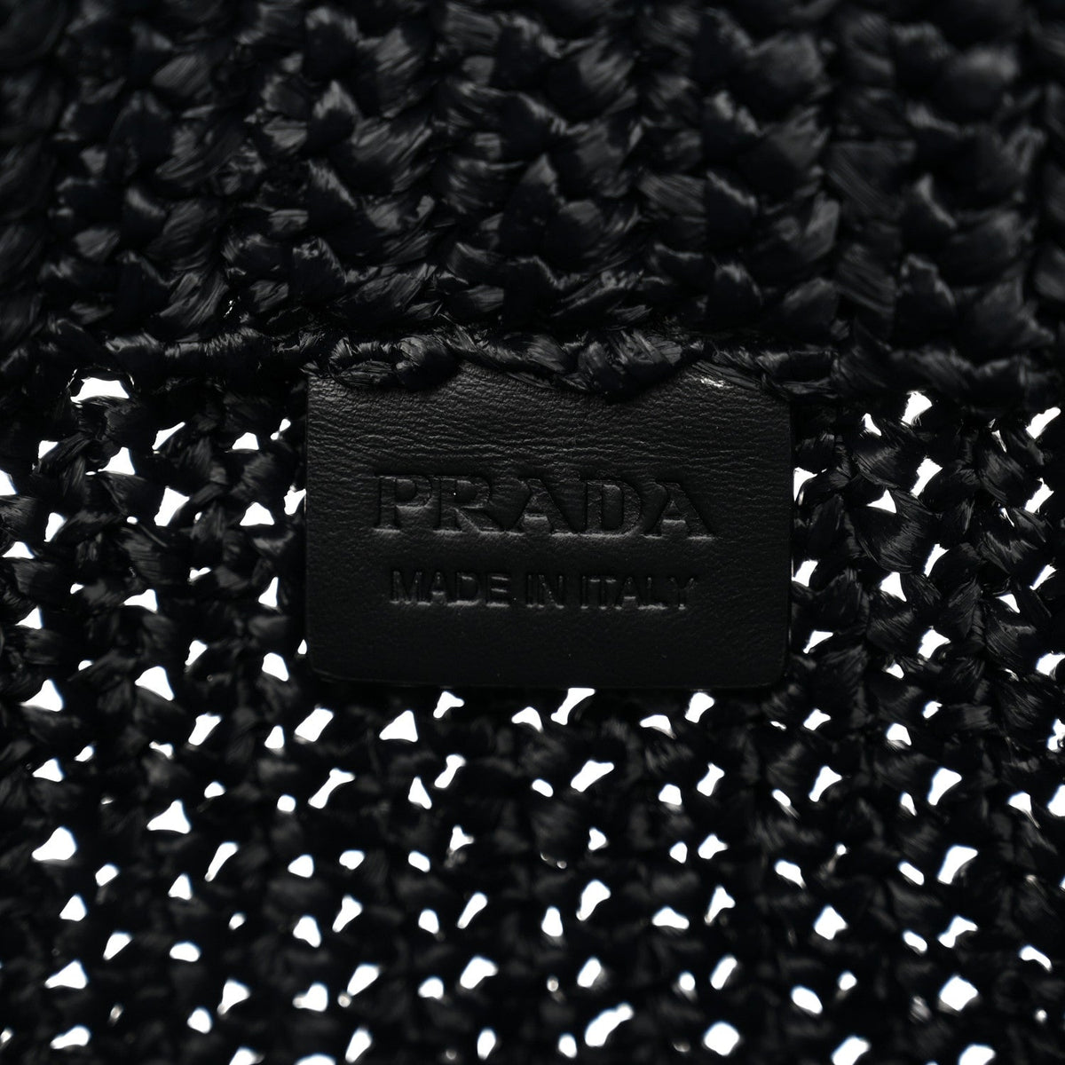 Yarn Raffia Effect Crochet Small Logo Tote Black