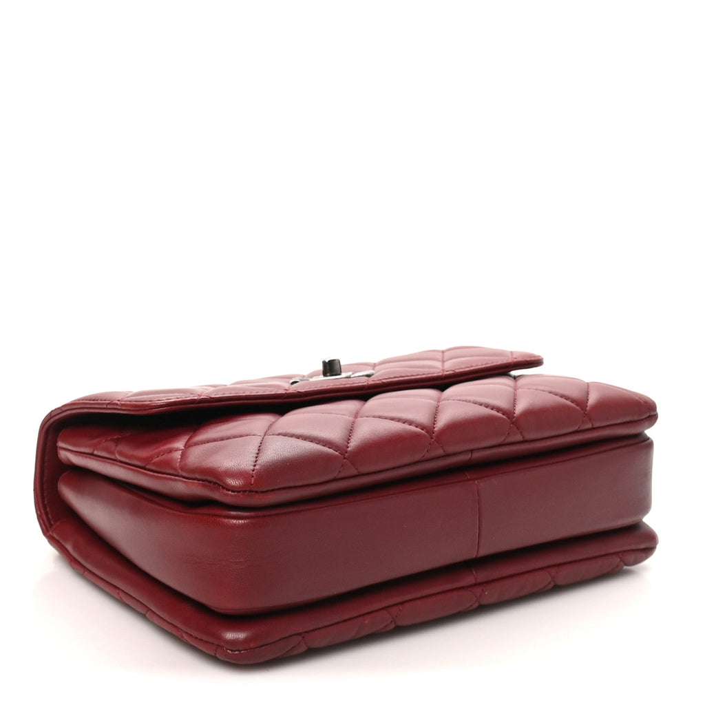 Lambskin Quilted Small Trendy CC Flap Dual Handle Bag Burgundy