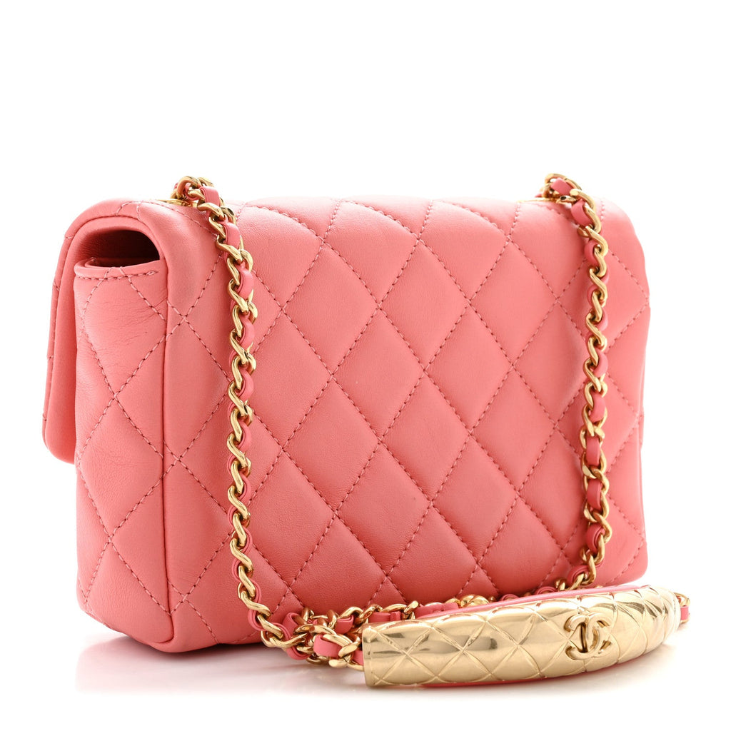 Lambskin Quilted Mini Quilted Handle Crush Flap  Pink