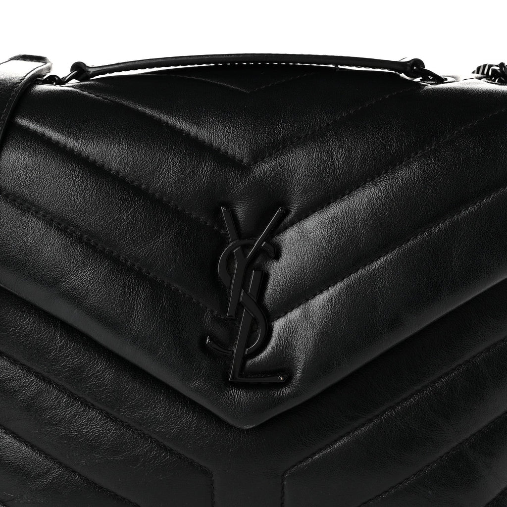Calfskin Y Quilted Monogram Monochrome Small Loulou Chain Satchel Black