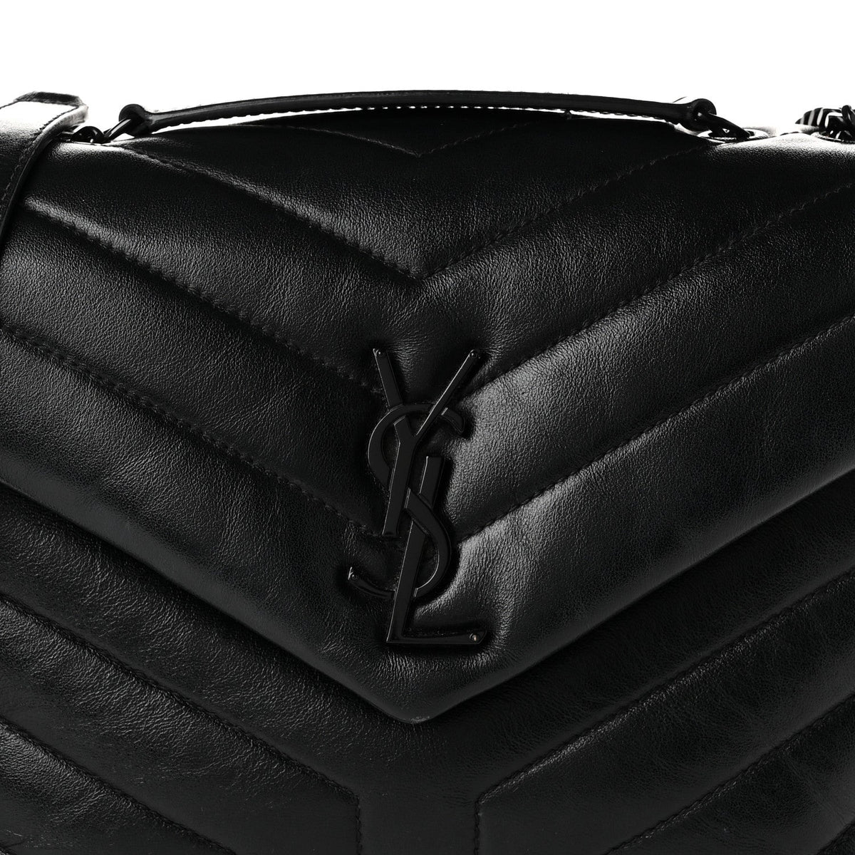 Calfskin Y Quilted Monogram Monochrome Small Loulou Chain Satchel Black