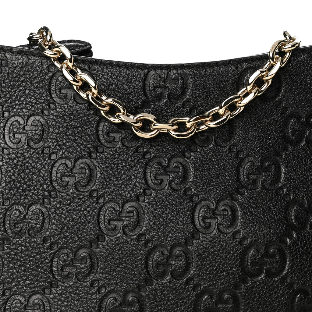 GG Grainy Calfskin Emblem Medium Shoulder Bag Black