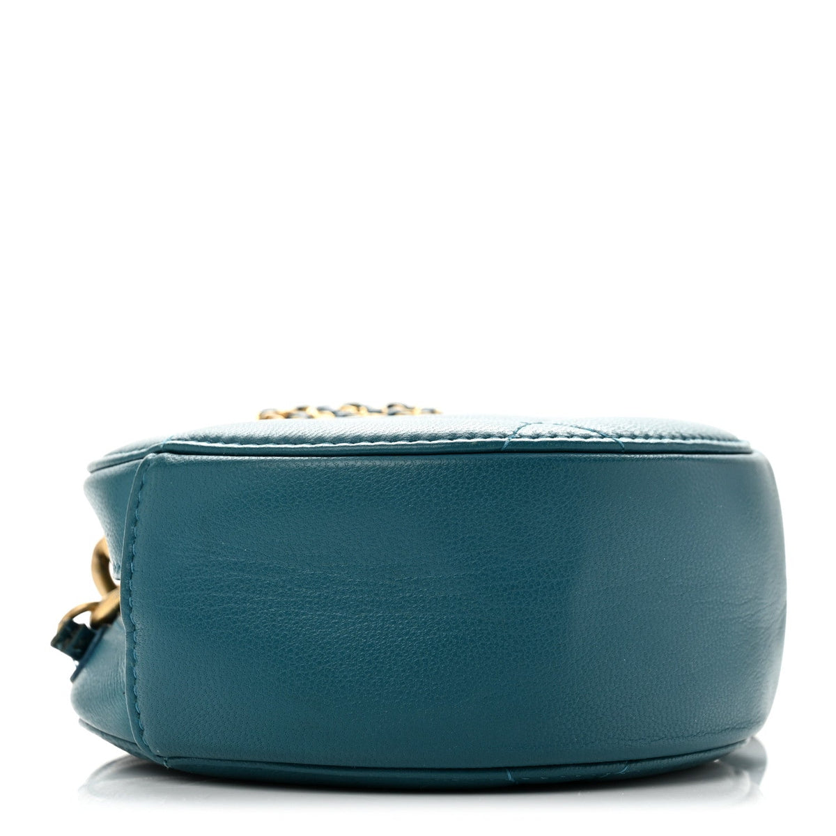 Goatskin Quilted Chanel 19 Round Clutch With Chain Blue