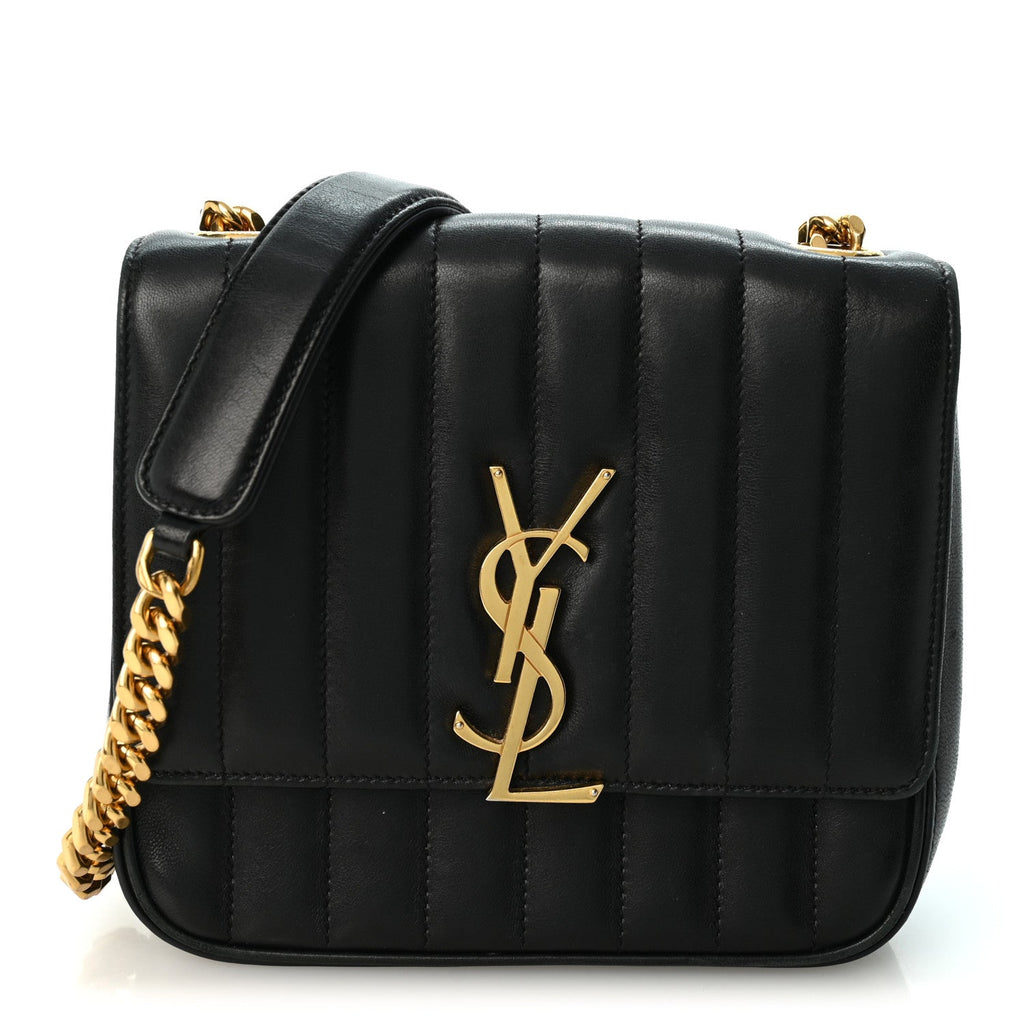 Lambskin Matelasse Monogram Medium Vicky Chain Bag Black