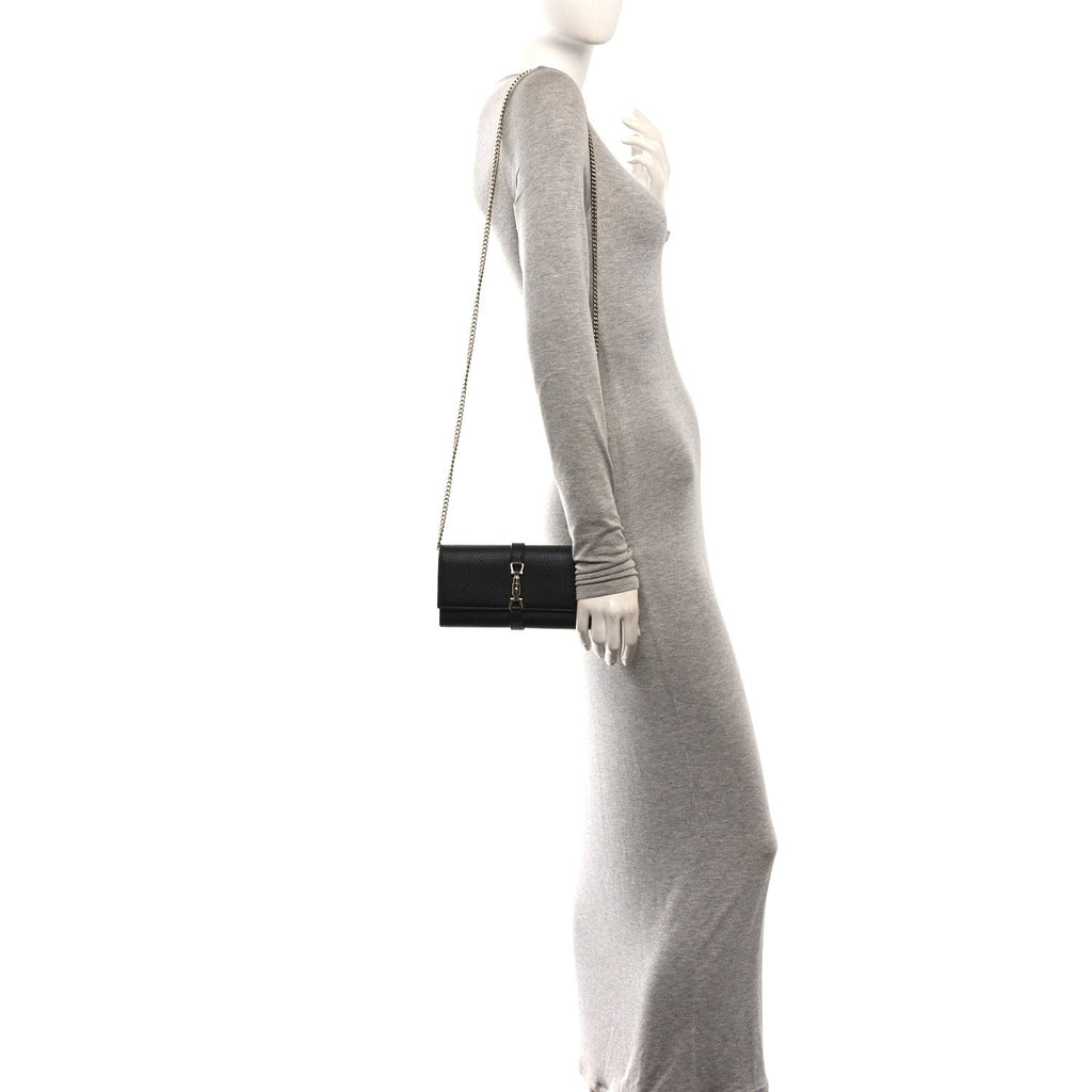 Pebbled Calfskin Jackie 1961 Chain Wallet Black