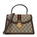 GG Supreme Monogram Textured Dollar Calfskin Web Small Ophidia Padlock Top Handle Bag Beige Ebony New Acero