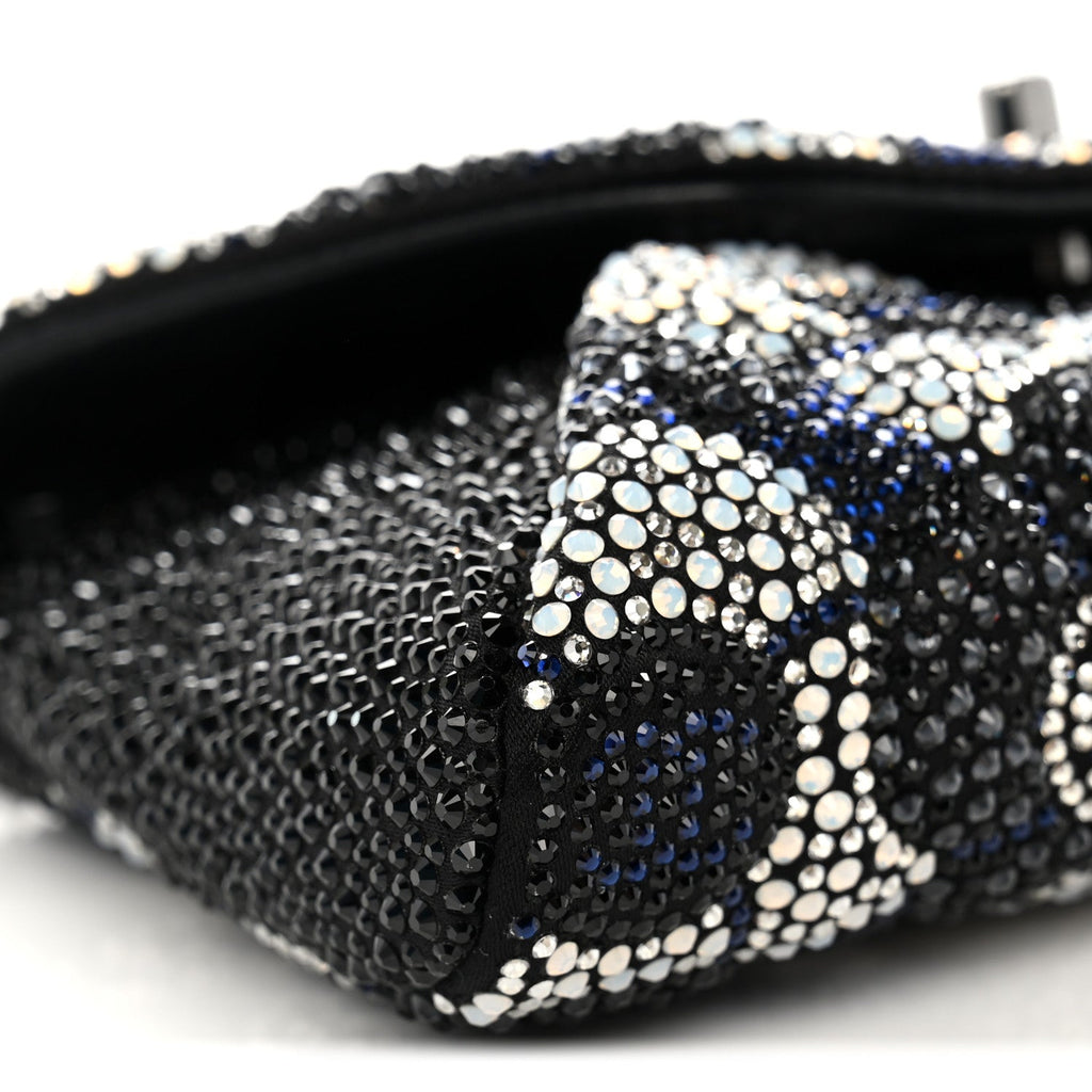 Satin Strass Flower Clutch With Chain Black White Blue