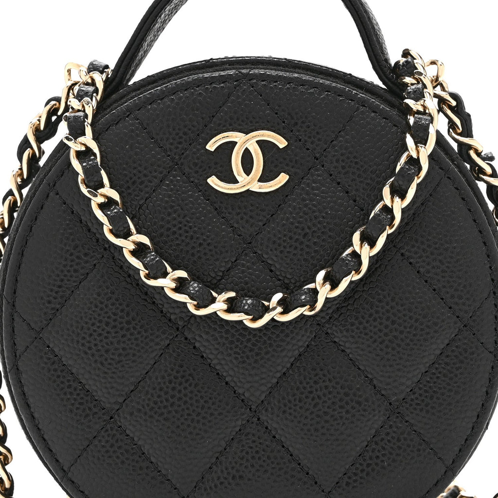 Caviar Quilted Round Handle With Care Vanity With Chain Black