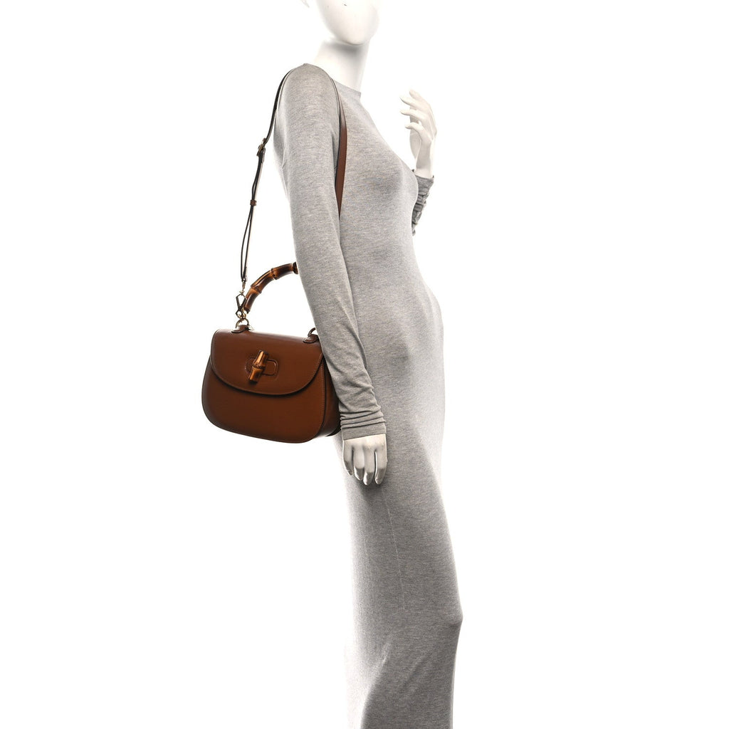 Boarded Dyana Lux Calfskin Web Medium Bamboo 1947 Top Handle Bag Brown
