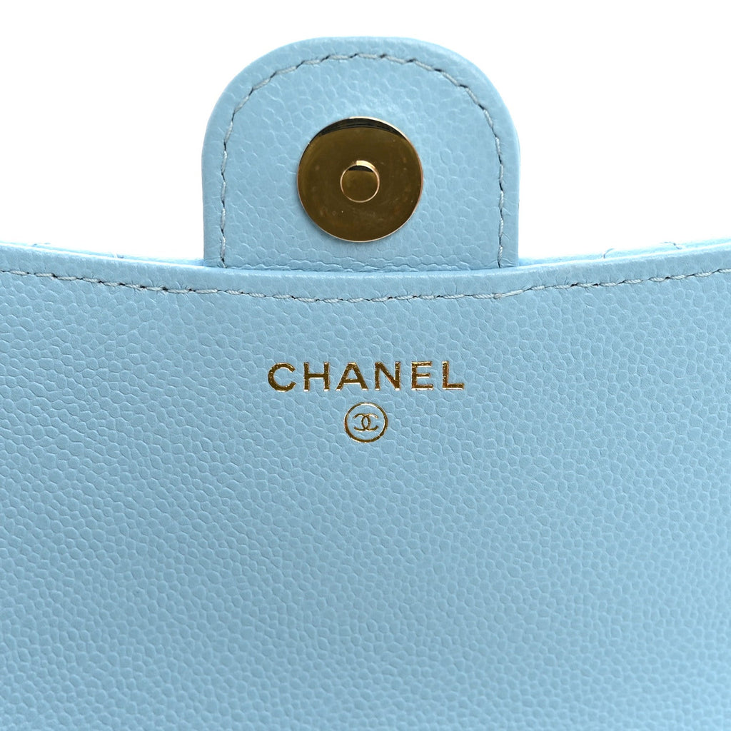 Caviar Quilted Flap Phone Holder With Chain Light Blue