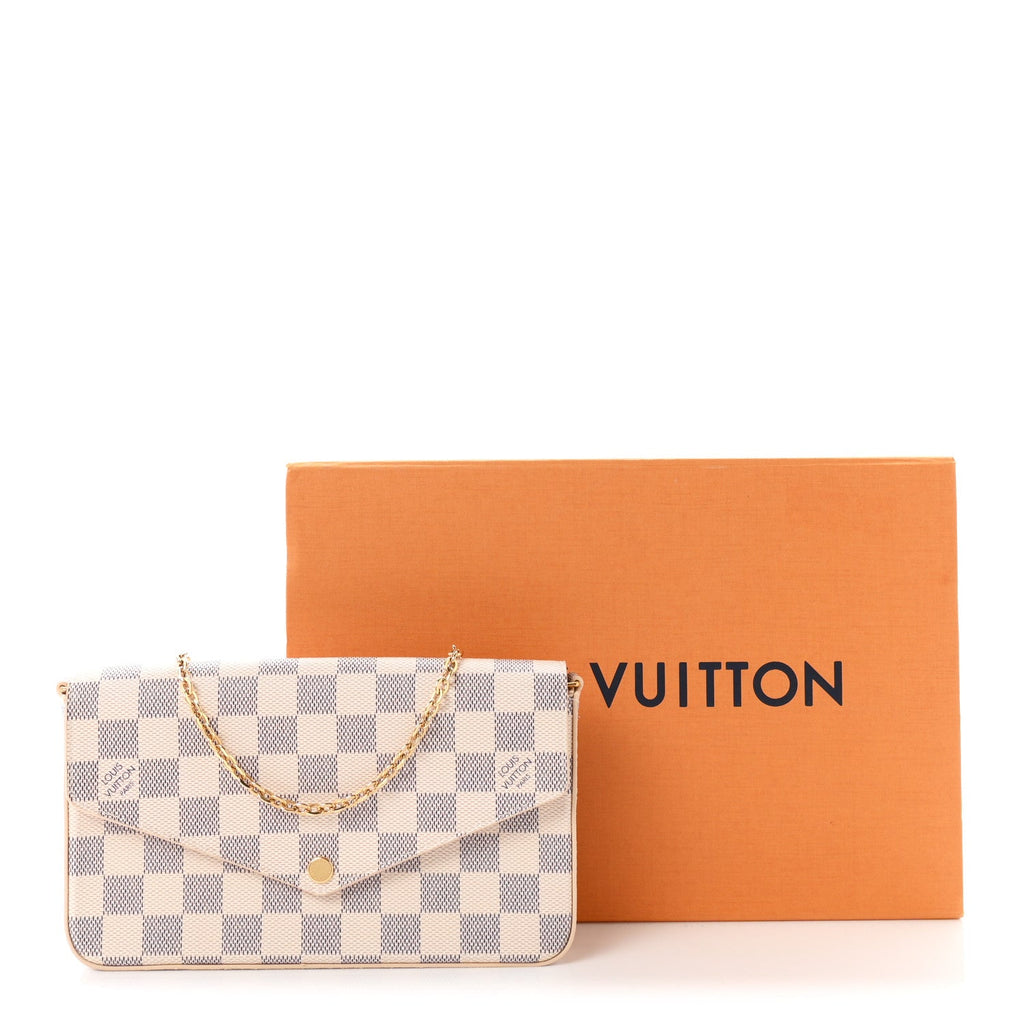 Damier Azur Pochette Felicie Chain Wallet Rose Ballerine