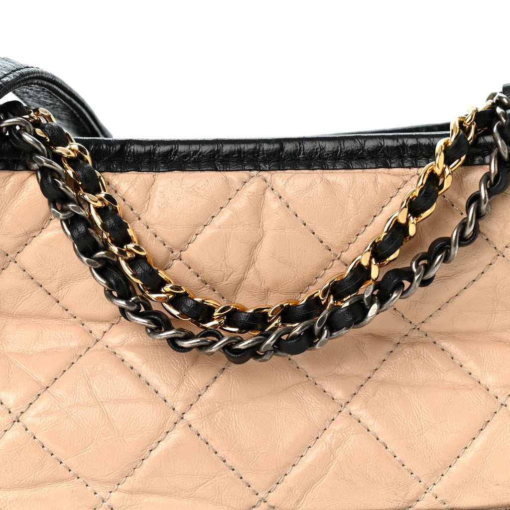 Aged Calfskin Quilted Small Gabrielle Hobo Beige Black