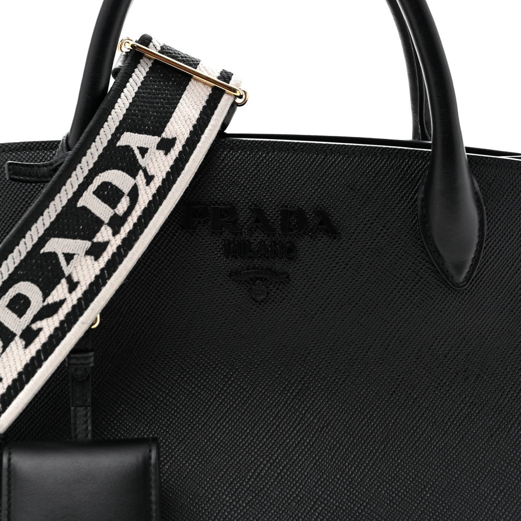 Saffiano Cuir Calfskin Small Monochrome Top Handle Tote Black