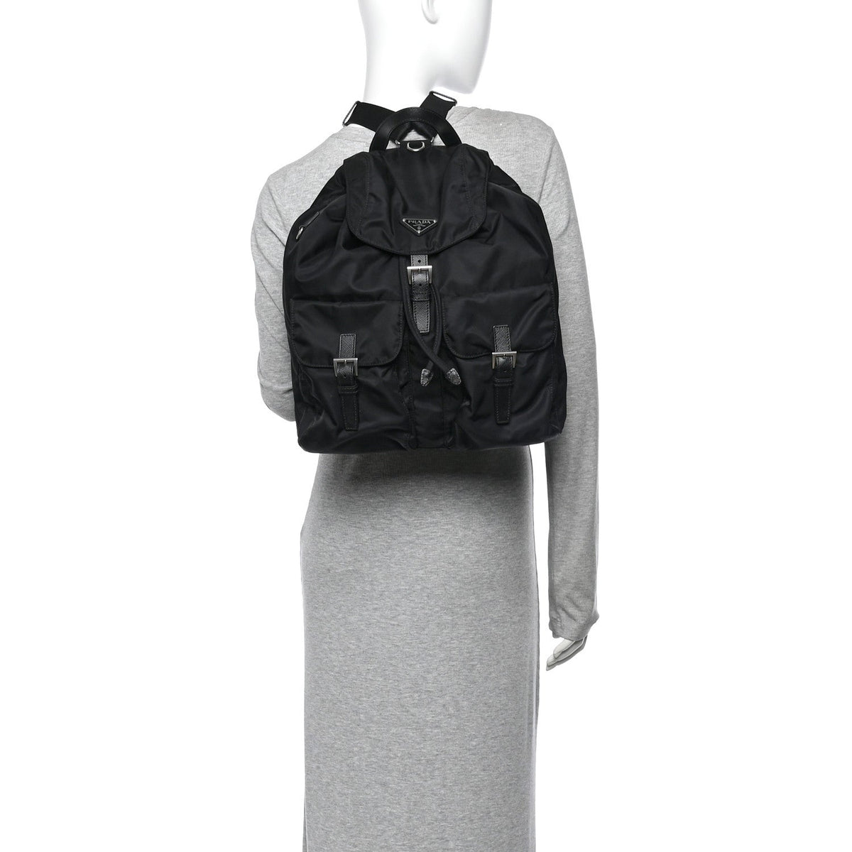 Re-Nylon Saffiano Medium Backpack Black