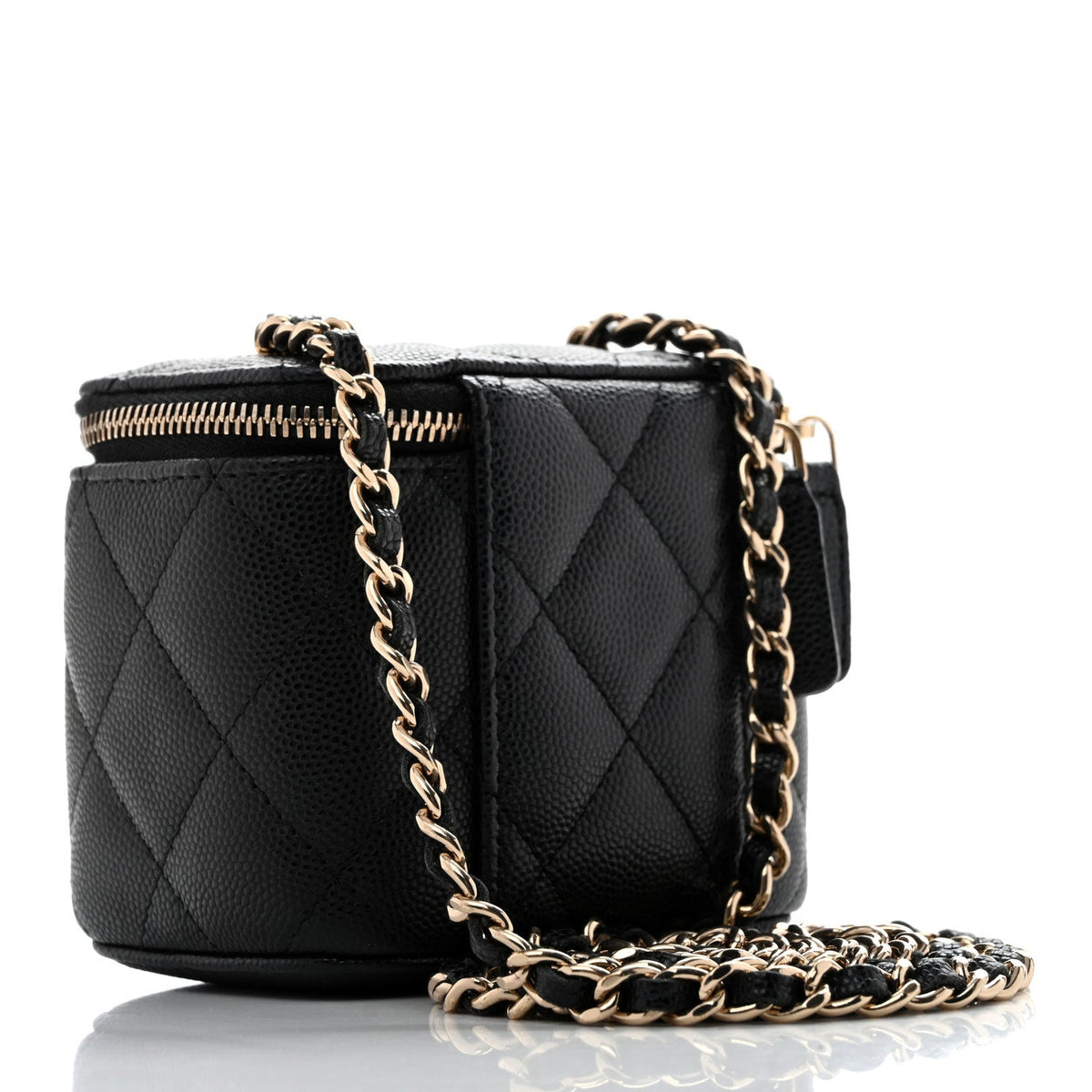 Caviar Quilted Mini Vanity Case With Chain Black