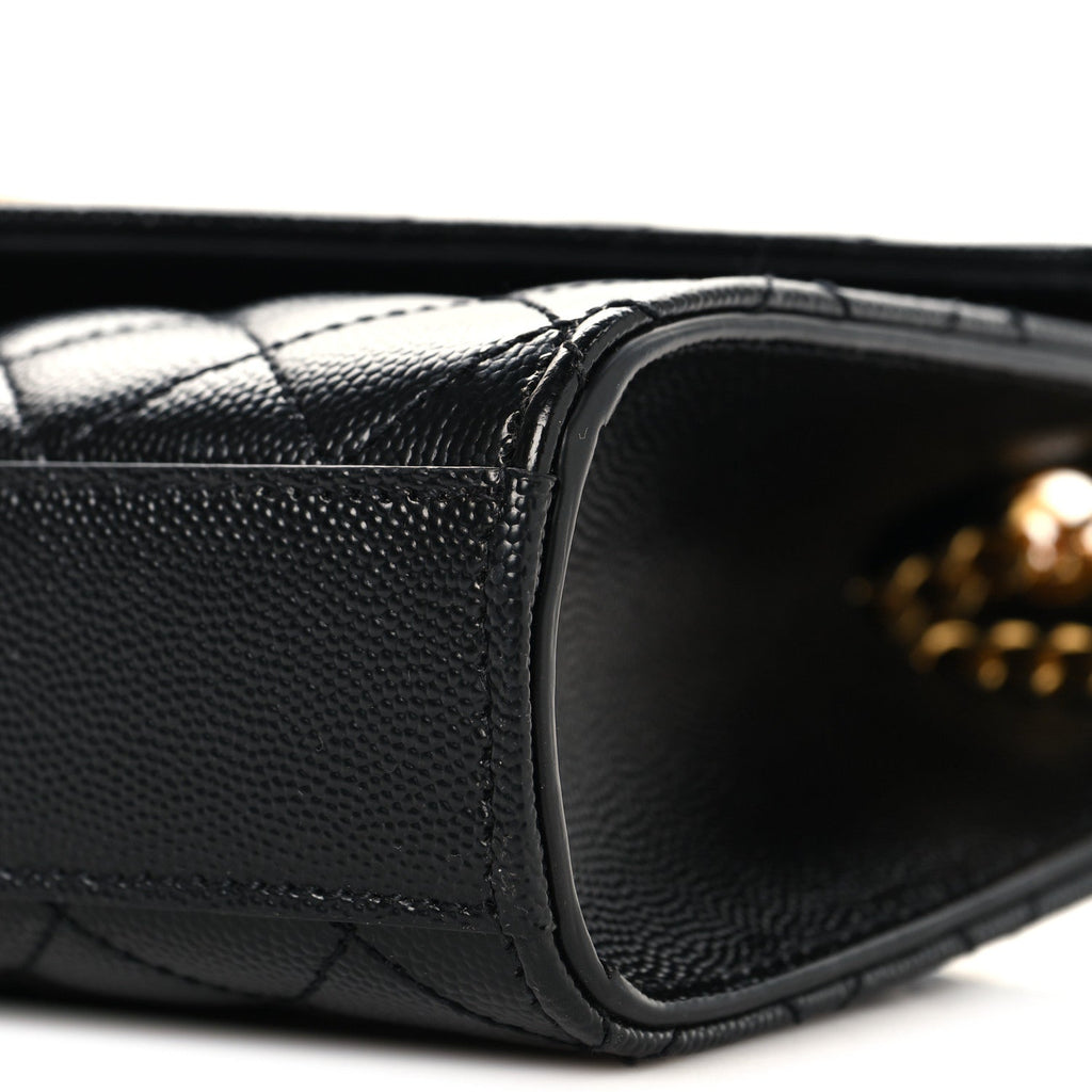 Grain De Poudre Textured Mixed Matelasse Triquilt Small Monogram Satchel Black