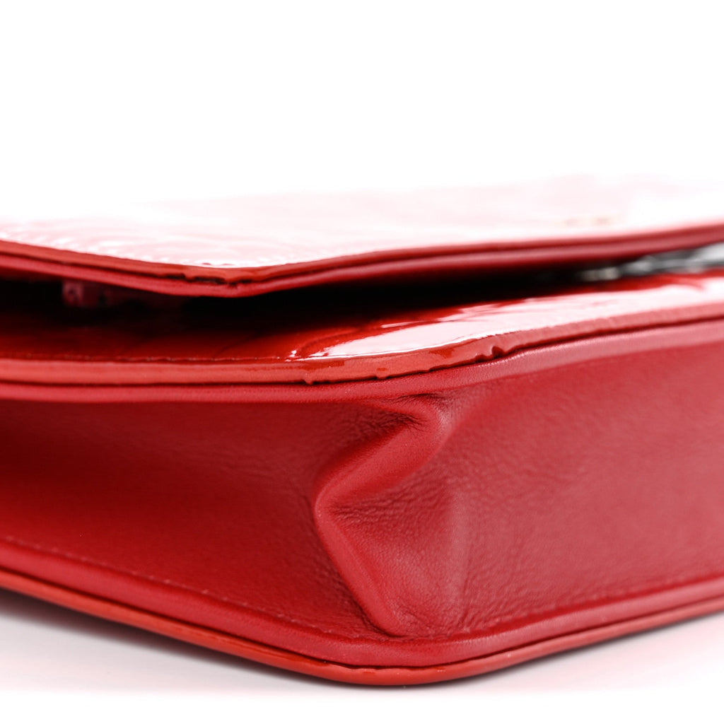 Patent Camellia Embossed Wallet On Chain WOC Dark Red