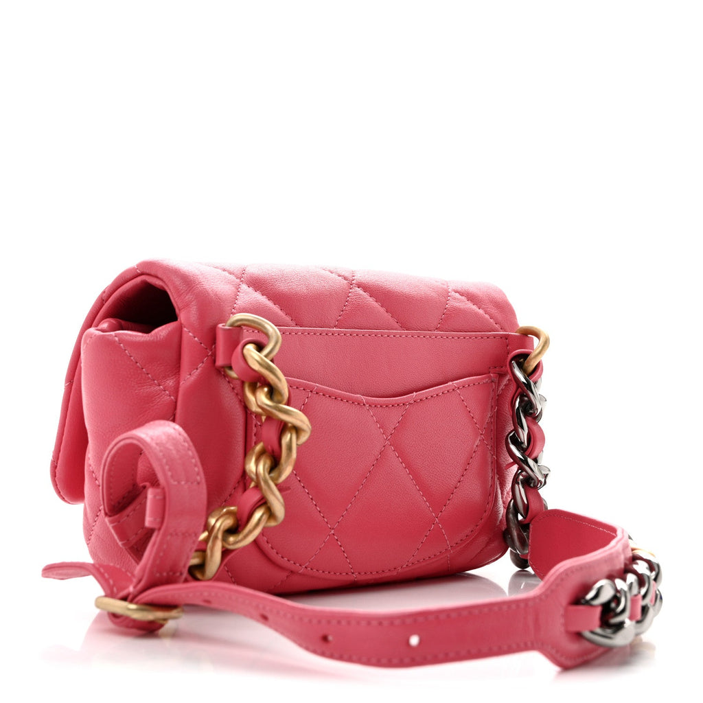 Lambskin Quilted Chanel 19 Waist Bag Pink