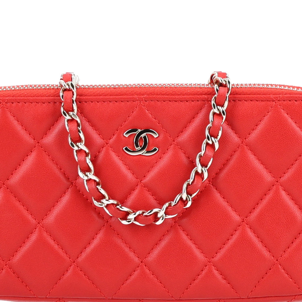Lambskin Quilted Small Clutch With Chain Red