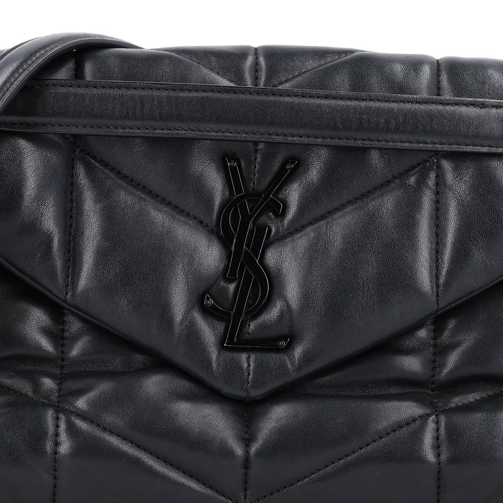 Lambskin Quilted Monogram Monochrome Small Loulou Puffer Chain Satchel Black