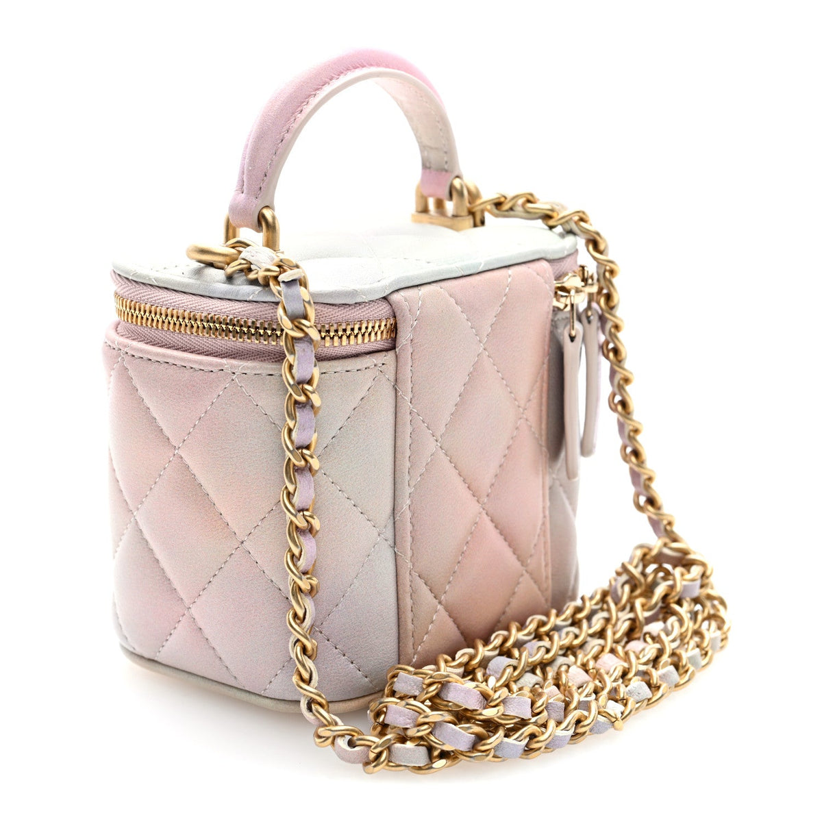 Lambskin Quilted Ombre Mini Top Handle Vanity Case With Chain Pink Multicolor