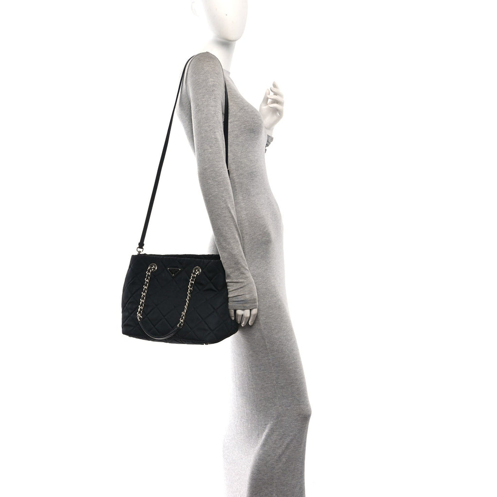 Nylon Tessuto Impuntu Quilted Tote Black