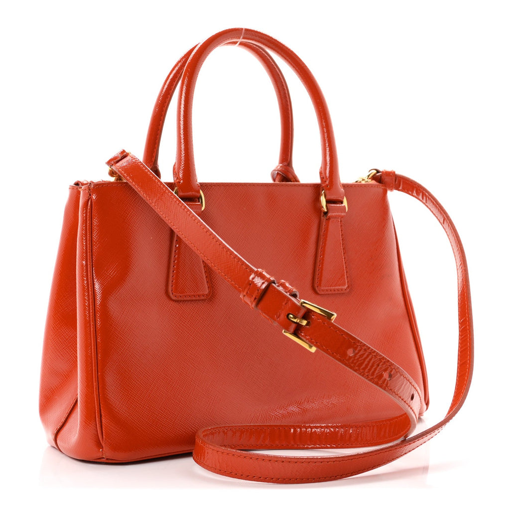 Saffiano Vernice Small Galleria Double Zip Tote Papaya